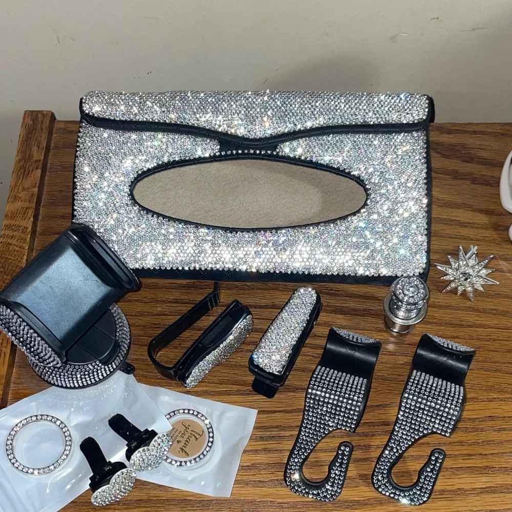 Sparkling Rhinestone Car Accessories Set